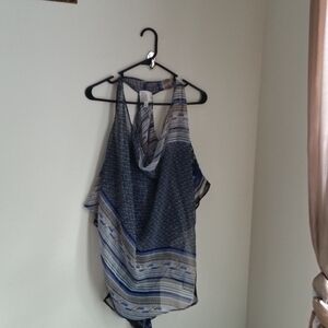 Roommates Blouse Women LG Navy and White Bohemian Classic Stripes Versatile Y2K